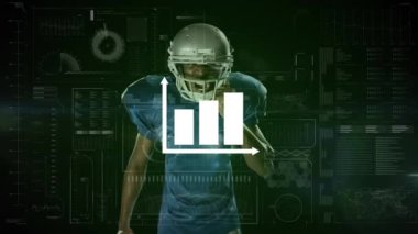 Animation of dna strand spinning over chemical american football player with ball. Medical research and technology concept.