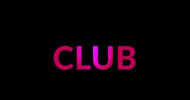 Animation of club text on black background. Music, party, clubbing and disco concept digitally generated video.