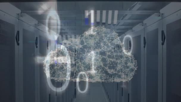 Animation Binary Code Graphs Digital Cloud Servers Computers Data Processing — Vídeo de Stock