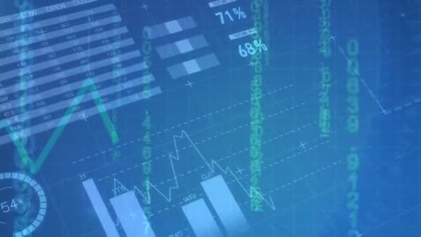 Animation Financial Data Processing Blue Background Global Finances Computing Digital — Stock videók