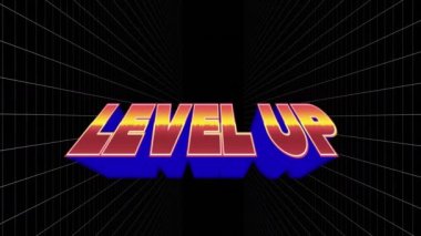 Animation of level up in black space. video games, communication and entertainment concept digitally generated video.
