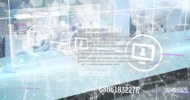 Animation of interface and computer data transfer with coding. Technology, data, connection, futuristic, computer graphic, connecting the dots.