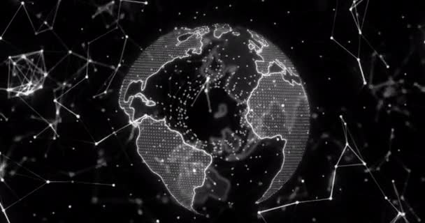 Анимирование Земного Шара Подключением Черному Цифровому Пространству Глобальные Подключения Сеть — стоковое видео