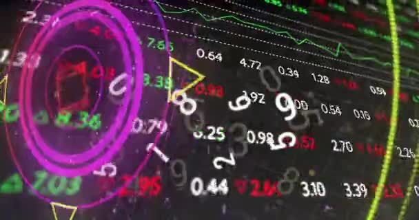Animation Shapes Numbers Processing Circle Financial Data Digital Screen Global — Vídeo de Stock