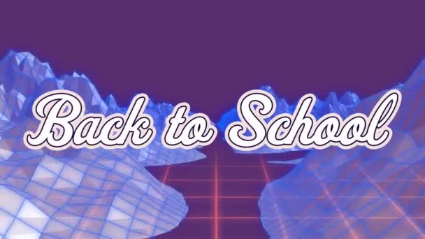 Animation Back School Text Moving Amidst Mountains Grid Pattern Copy — Vídeo de stock