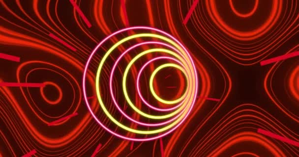 Animation Neon Circles Red Wavy Background Colour Shape Movement Concept — Stockvideo