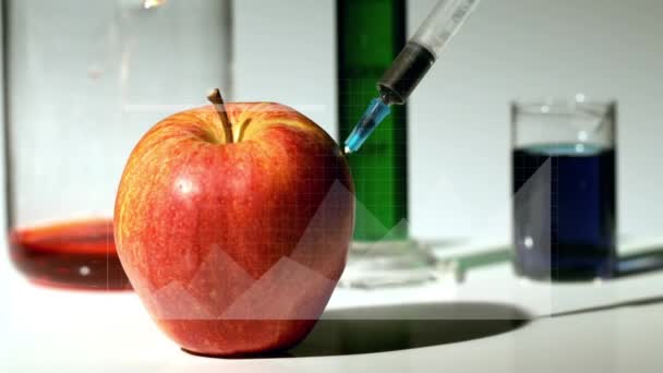 Animation Line Chart Moving Loop Chemical Injecting Red Apple Table — 图库视频影像