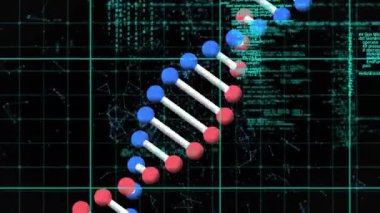 Veri işleme üzerindeki DNA iplikçiklerinin animasyonu. küresel iş ve dijital arayüz kavramı dijital olarak oluşturulmuş video.