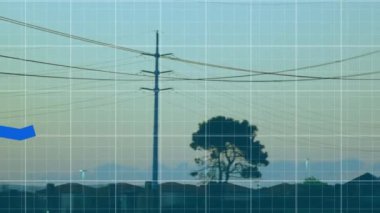 Animation of financial data processing over pylons. Global technology, finances and digital interface concept digitally generated video.
