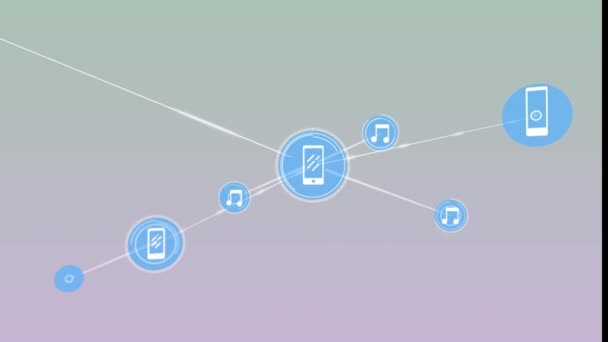 Animation Digital Music Phone Icons Connecting Lines Gray Background Illustration — Vídeo de Stock