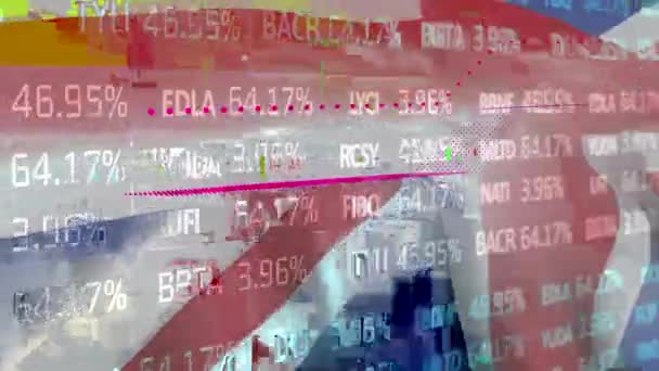 Animation Bristish Flag Waving Digital Stock Market Ticker Chart Showing — Stockvideo