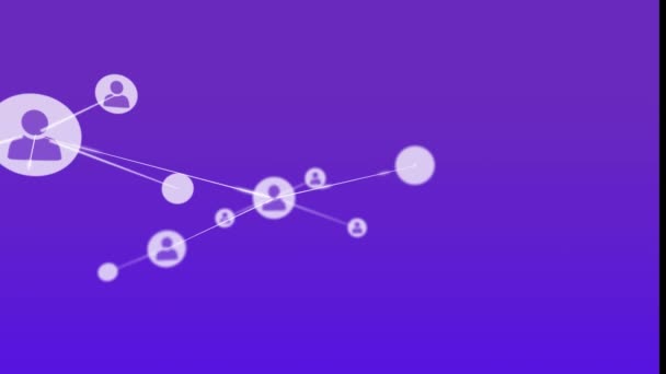 Анімація Профільних Ліній Взаємодіють Лініями Фіолетовому Фоні Ілюстрація Телекомунікації Абстрактність — стокове відео