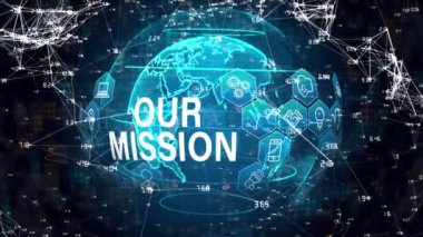 Animation of our mission text over globe and data processing. Global business and digital interface concept digitally generated video.