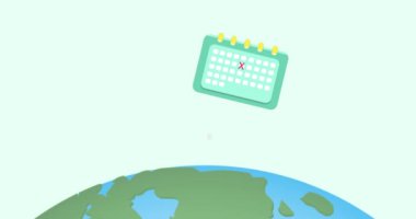 Animation of travel icons over globe. Social media, travel and digital interface concept digitally generated video.