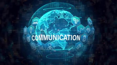 Animation of communication text over globe and data processing. Global business and digital interface concept digitally generated video.