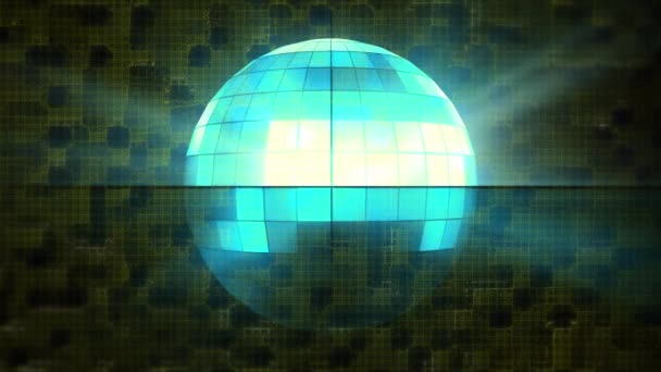 Animation Blue Shiny Disco Ball Spinning Light Beams Abstract Background — Video