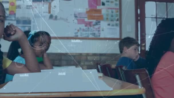 Animation Network Connections Portrait Hispanic Girl Sitting Class School School — Stockvideo