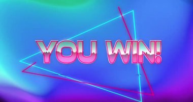 Animation of you win text over shapes. Social media and abstract background concept digitally generated video.