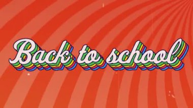 Animation of colorful back to school text against striped loop orange background. Illustration, digitally generated, education, learning and school concept.
