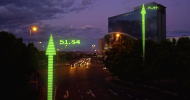 Animation Financial Data Processing Arrows Cityscape Global Business Finances Digital — 비디오
