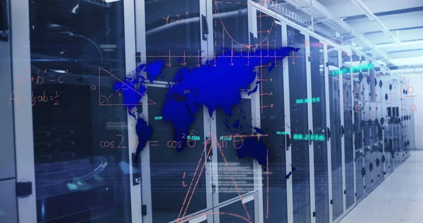 Image Blue World Map Processing Data Maths Calculations Computer Server — Foto de Stock