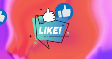 Animation of like text and media icons over shapes. Social media and abstract background concept digitally generated video.