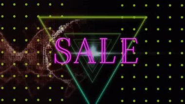 Animation of sale over brain, triangles, dots and waves in black space. Online shopping, communication and technology concept digitally generated video.