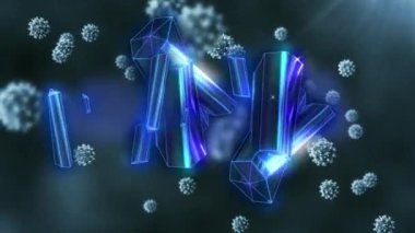 Animation of crystals over virus cells. Global pandemic and digital interface concept digitally generated video.