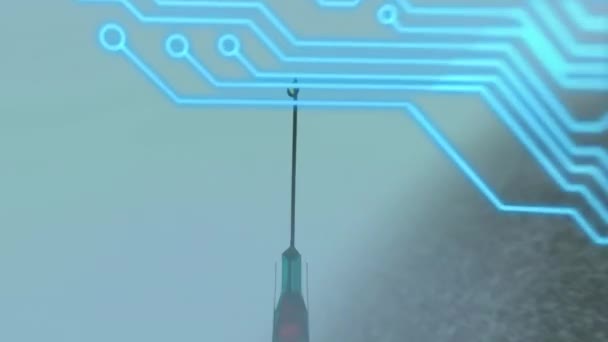 Animation Integrated Circuit Syringe Needle Science Medicine Laboratory Technology Concept — ストック動画