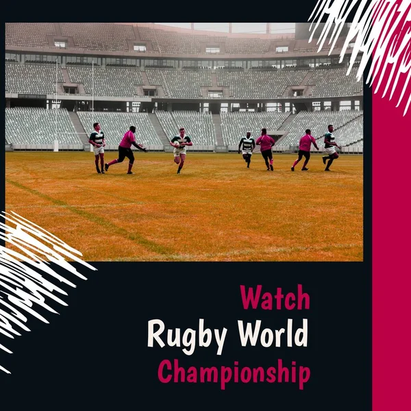 Composition Watch Rugby World Championship Text Diverse Rugby Players World — Zdjęcie stockowe