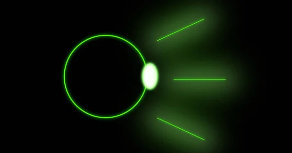 Image Glowing Green Circle Rays Black Background Colour Movement Concept — Zdjęcie stockowe