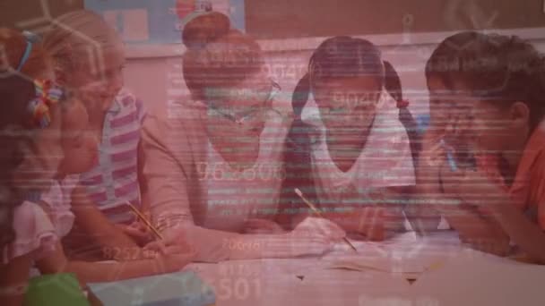 Animation Data Processing Caucasian Female Teacher Teaching Students School School — Vídeos de Stock