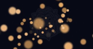 Animation of lion head vector of leo zodiac sign against illuminated lens flares. Illustration, digitally generated, abstract, astrology sign, fortune telling and outer space concept.