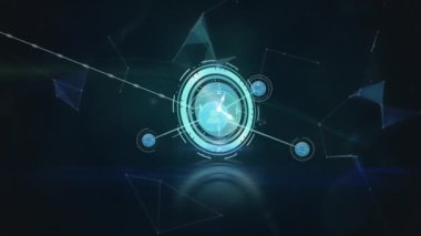 Animation of clock moving over network of connections. Global business and digital interface concept digitally generated video.