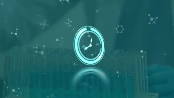 Animation Clock Molecules Lab Worker Samples Science Medicine Laboratory Technology — Wideo stockowe