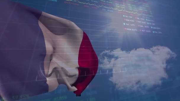 Animation France Flag Waving Blue Sky Bright Sun Clouds Trading — Wideo stockowe