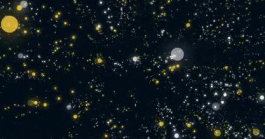 Animation of weight scale of libra zodiac sign over illuminated floating lens flares. Illustration, balance, digitally generated, abstract, astrology sign, fortune telling and outer space concept.