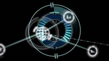 Animation of white circles and structures spinning with network of connections. Global communication technology and data sharing concept digitally generated video.