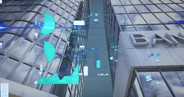 Animation Statistical Data Processing Tall Buildings Global Business Data Analytics — Vídeo de Stock