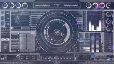 Animation of interface with data processing against blue background. Computer interface and business technology concept