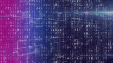 Animation of data processing over moving columns on black background. Global connections, computing and digital interface concept digitally generated video.