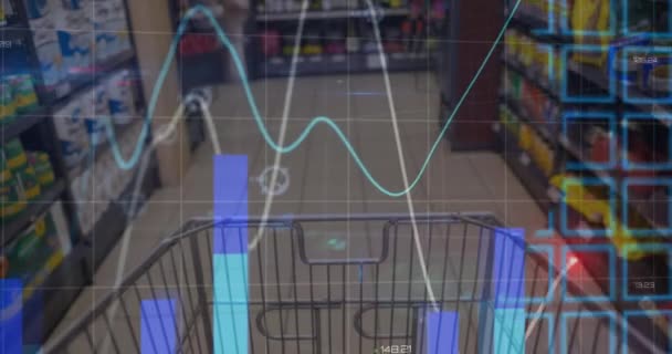 Animation Statical Data Processing World Map Empty Shopping Cart Grocery — Wideo stockowe