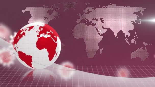 Animation Globe World Map Virus Cells Global Pandemic Digital Interface — Stock videók