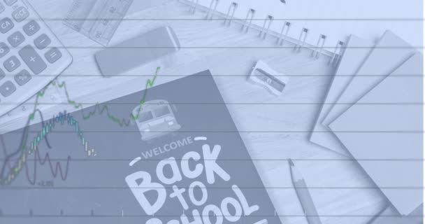 Animation Line Graph Welcome Back School Text Tablet Screen Stationery — ストック動画