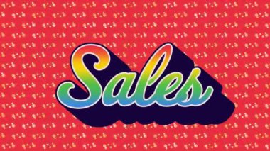 Animation of sales text over shapes. Retro future and digital interface concept digitally generated video.
