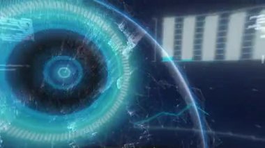 Dünya üzerinde veri işleme animasyonu. küresel iş ve dijital arayüz kavramı dijital olarak oluşturulmuş video.