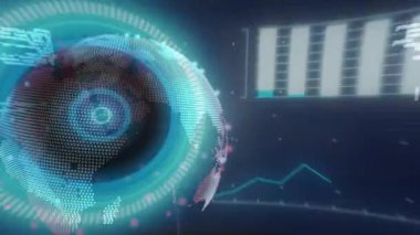 Dünya üzerinde veri işleme animasyonu. küresel iş ve dijital arayüz kavramı dijital olarak oluşturulmuş video.