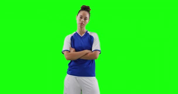 Jugador Fútbol Femenino Sobre Fondo Verde — Vídeos de Stock