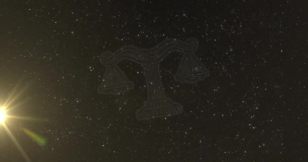 Animation Weight Scale Libra Zodiac Sign Star Field Sky Illuminated — Vídeo de stock