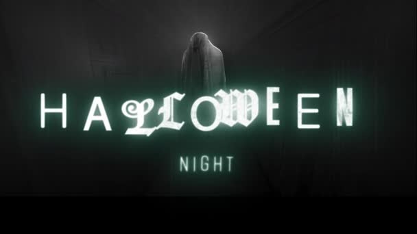 Animation Halloween Night Text Ghost Black Background Halloween Tradition Celebration — ストック動画